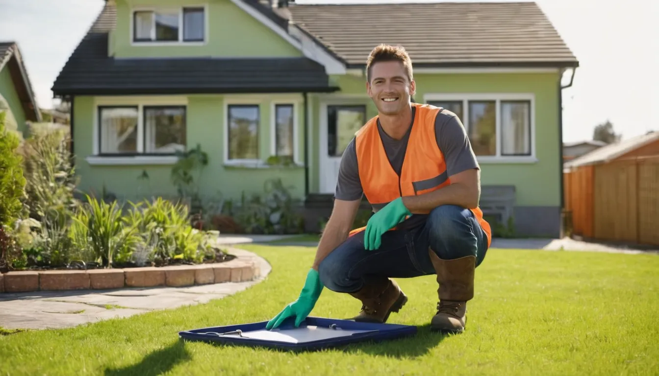Provider checking a septic tank access lid in a home yard in the Kansas City area