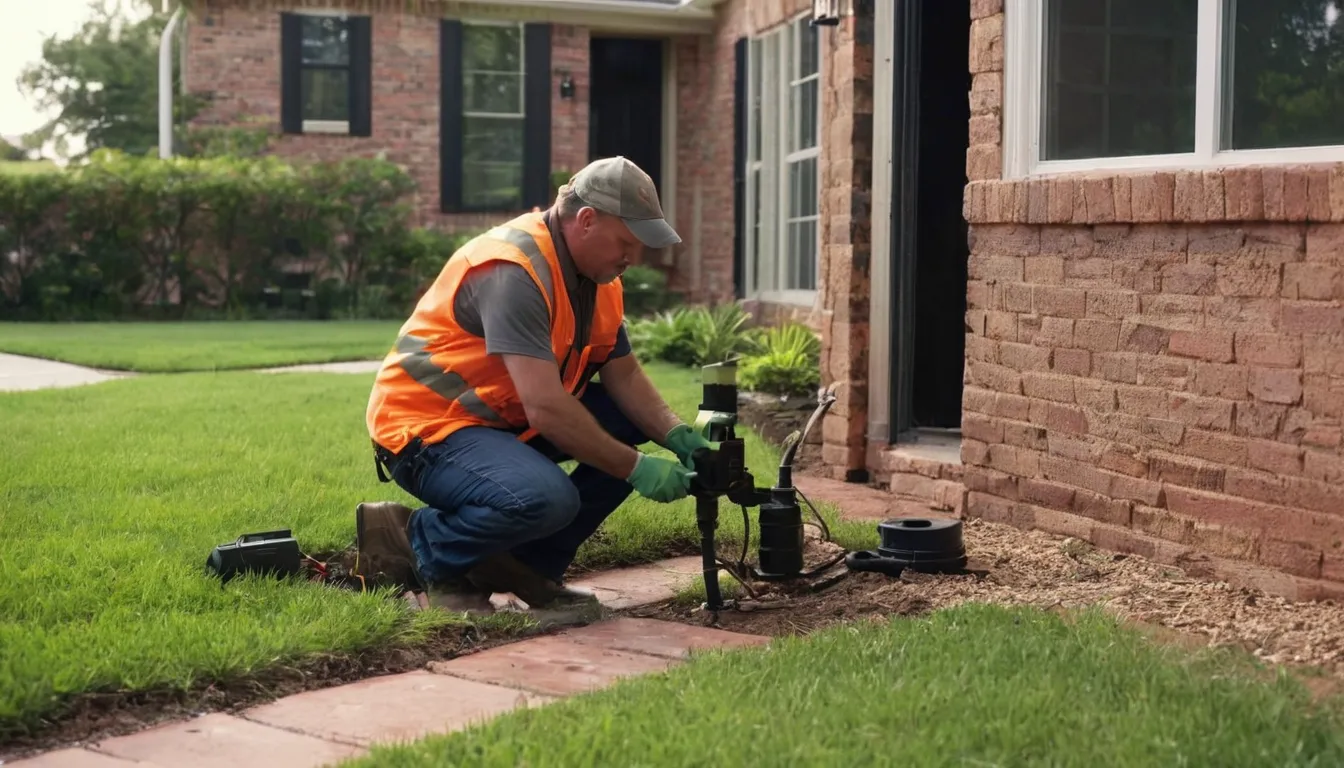 Provider checking a sewer cleanout beside a house in the Kansas City area